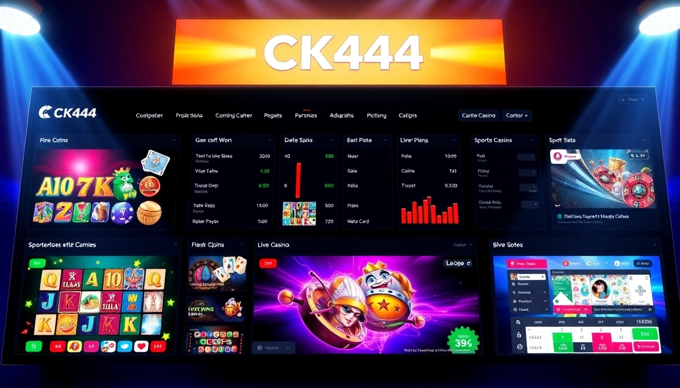 CK 444 online gaming platform displaying diverse casino games, sports betting, and live dealer action for Bangladeshi players, highlighting safety and excitement with engaging visuals.