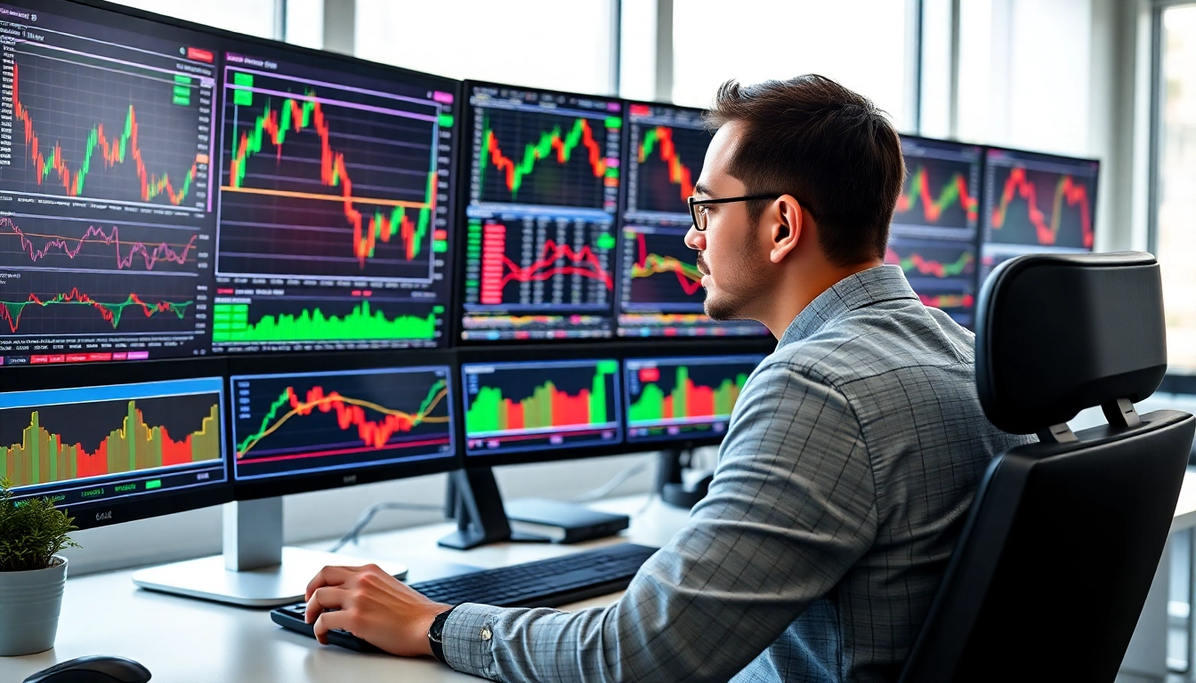 High-quality trading view chart displaying market data with trader analyzing trends on